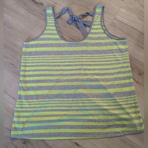 Women's Sleeveless Striped Tank Top - Gray and Lime